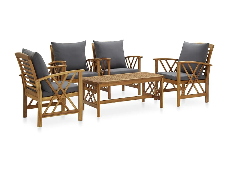 Salon de jardin 5 pcs avec coussins Bois d'acacia solide 6