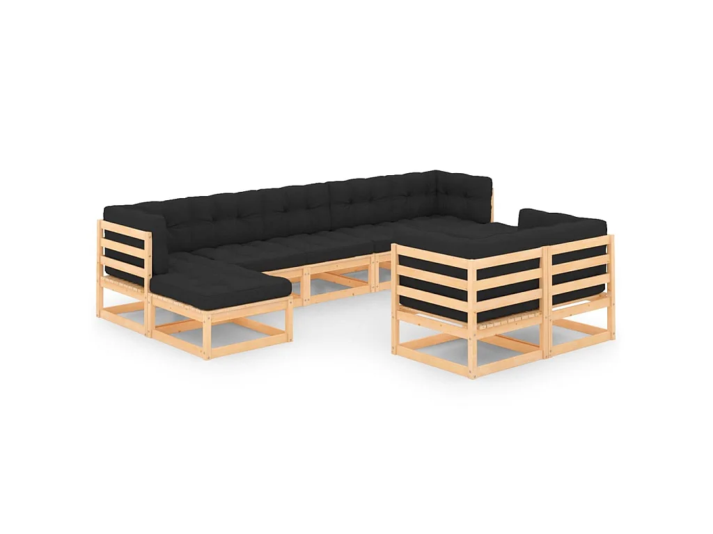 Salon de jardin 9 pcs avec coussins anthracite Bois de pin 7