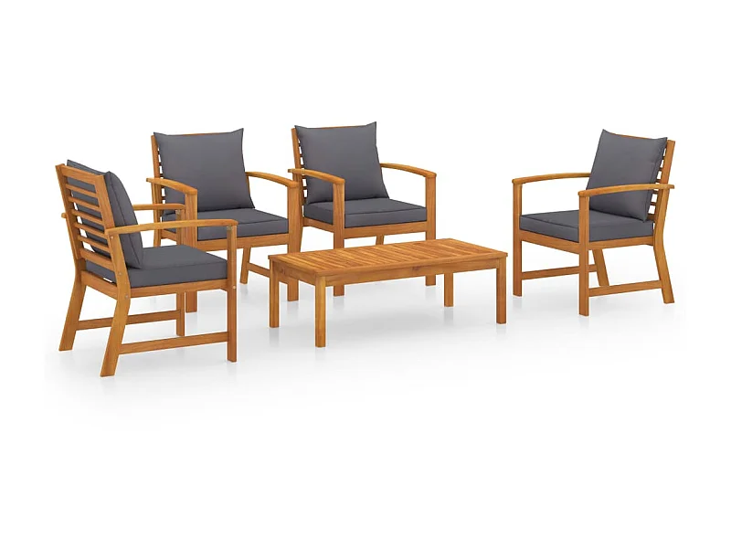 Salon de jardin 5 pcs avec coussin Bois d'acacia solide 6