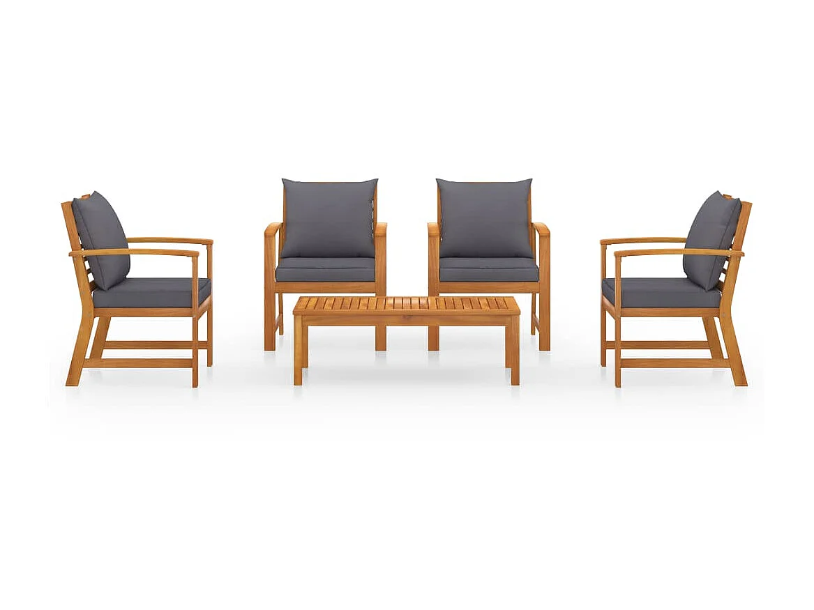 Salon de jardin 5 pcs avec coussin Bois d'acacia solide 6