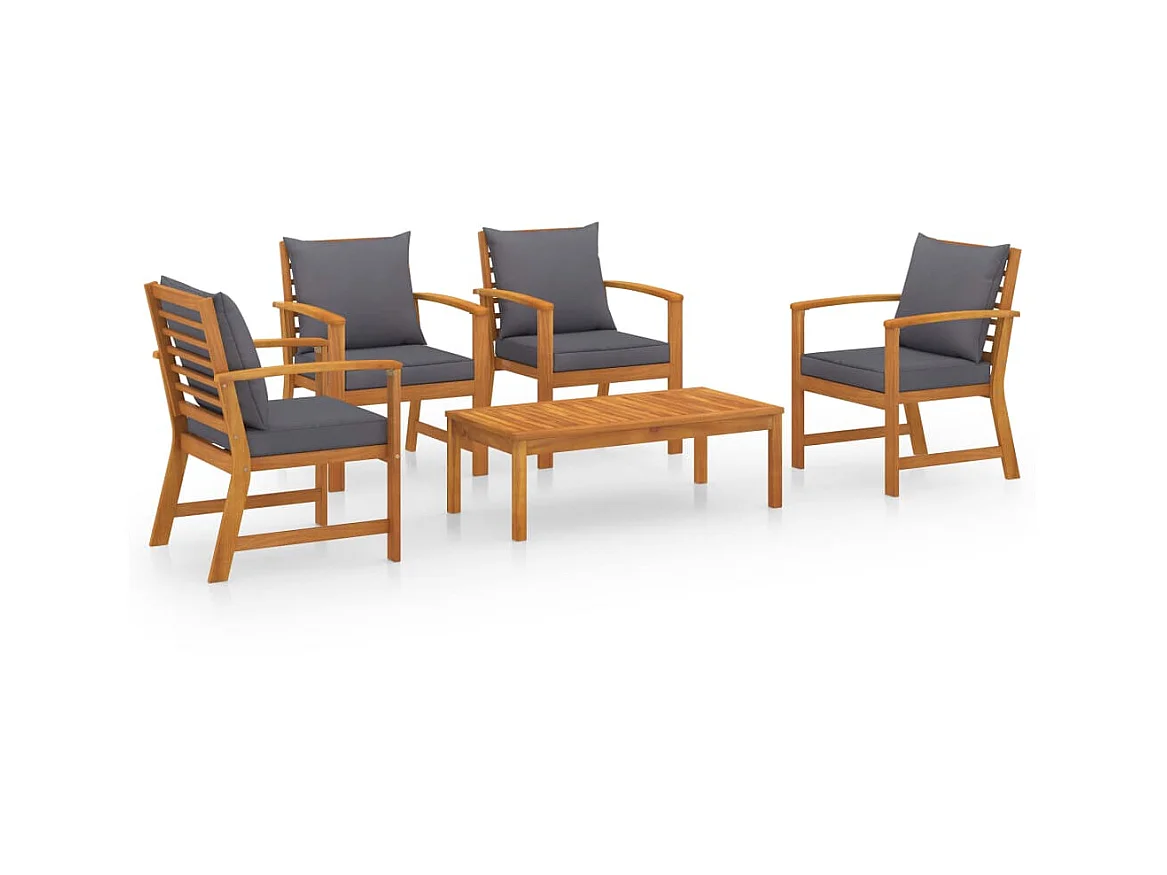 Salon de jardin 5 pcs avec coussin Bois d'acacia solide 6
