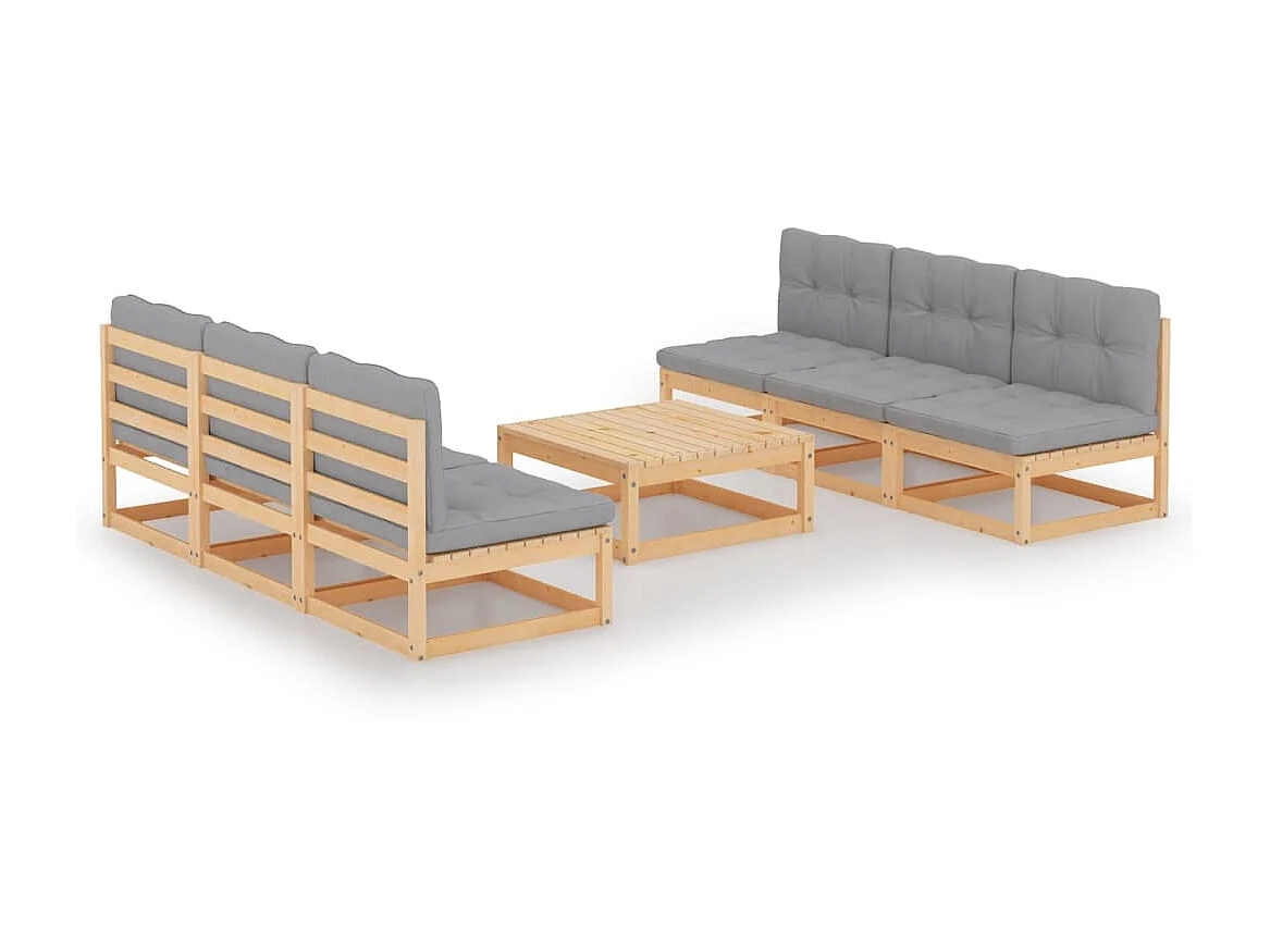 Salon de jardin 7 pcs avec coussins Bois de pin massif 10