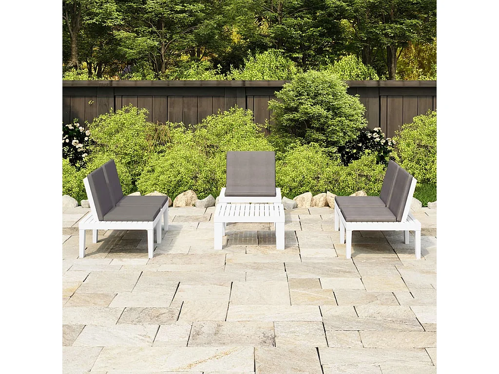 Salon de jardin 4 pcs avec coussins Plastique Blanc 3