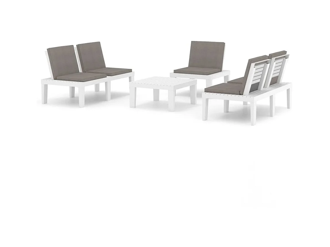 Salon de jardin 4 pcs avec coussins Plastique Blanc 3