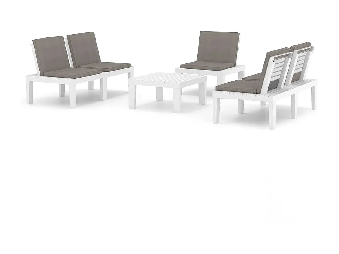 Salon de jardin 4 pcs avec coussins Plastique Blanc 3