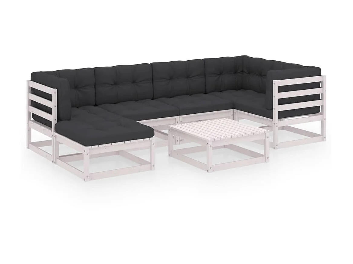 Salon de jardin 7 pcs avec coussins Bois de pin massif 52