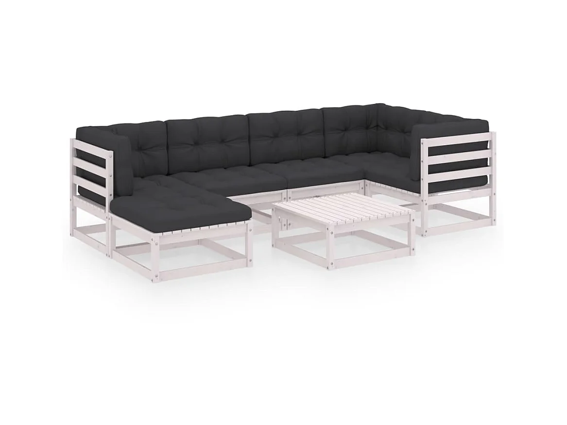 Salon de jardin 7 pcs avec coussins Bois de pin massif 52