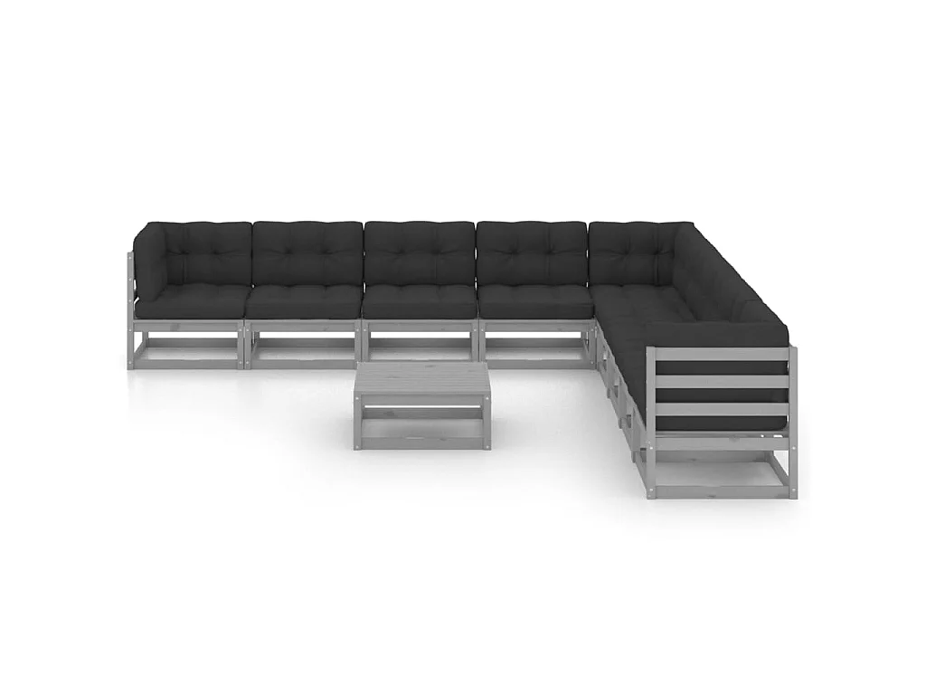 Salon de jardin 10 pcs avec coussins Gris Bois de pin massif 10