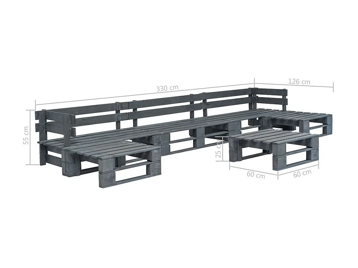 Salon de jardin palette 6 pcs Bois Gris 10