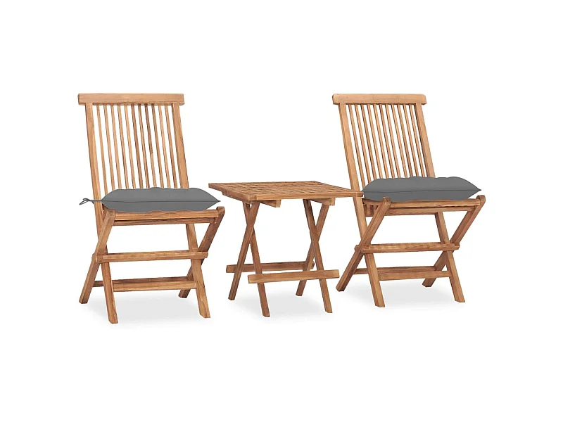 Mobilier à dîner d'extérieur pliable avec coussin 3 pcs Teck 46