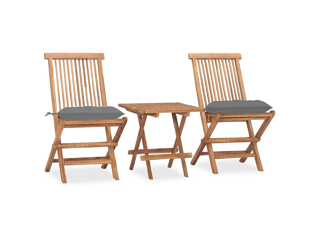 Mobilier à dîner d'extérieur pliable avec coussin 3 pcs Teck 46