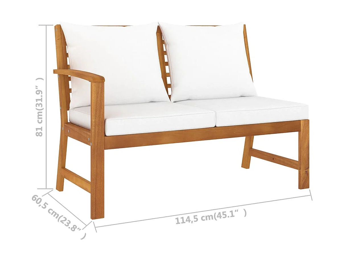 Salon de jardin 4 pcs avec coussin Crème Bois d'acacia solide 4