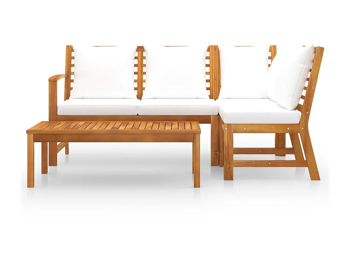 Salon de jardin 4 pcs avec coussin Crème Bois d'acacia solide 4