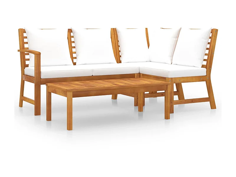 Salon de jardin 4 pcs avec coussin Crème Bois d'acacia solide 4