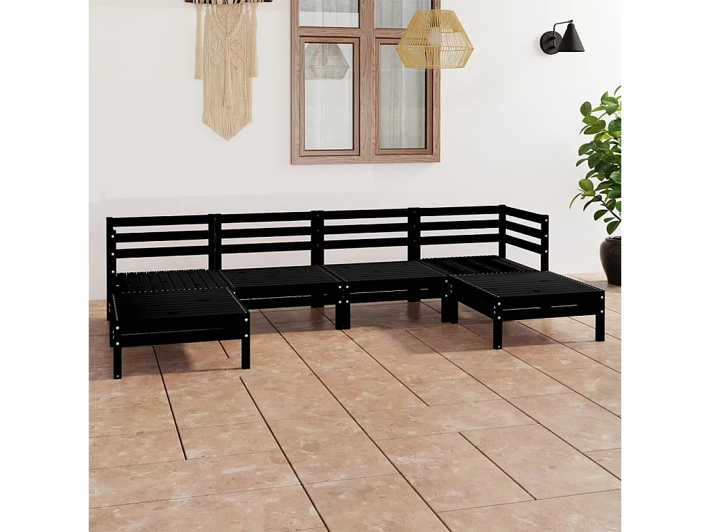 Salon de jardin 6 pcs Noir Bois de pin massif 21