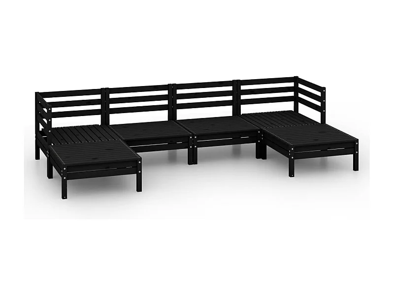 Salon de jardin 6 pcs Noir Bois de pin massif 21