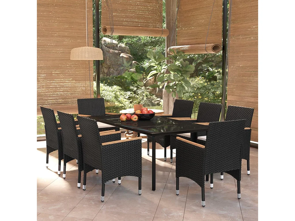 Ensemble de salle à manger de jardin 9 pcs avec coussins Noir