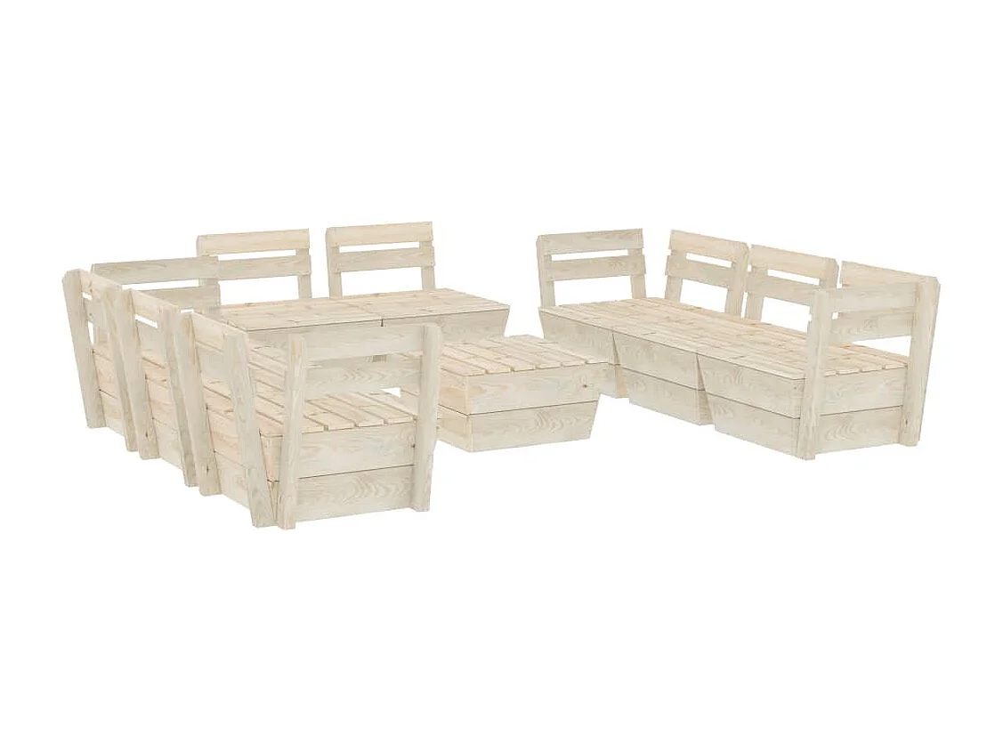 Salon de jardin palette 9 pcs Bois d'épicéa imprégné 2