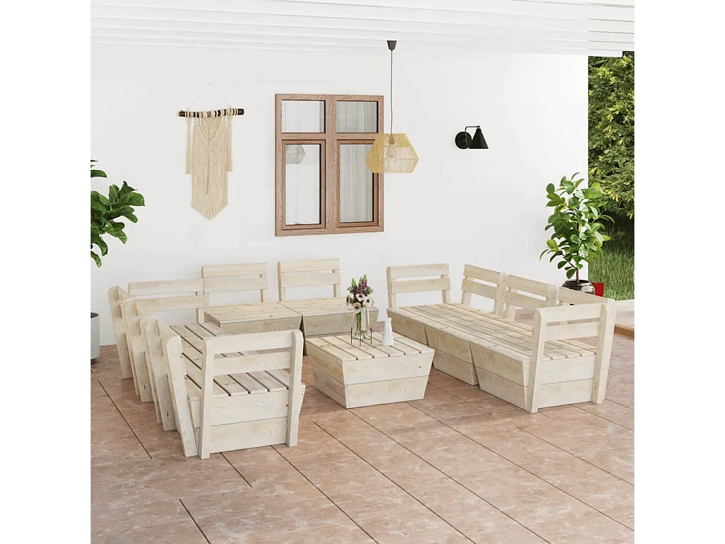 Salon de jardin palette 9 pcs Bois d'épicéa imprégné 2