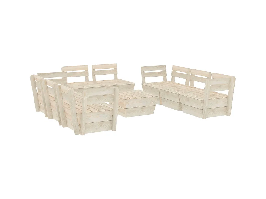 Salon de jardin palette 9 pcs Bois d'épicéa imprégné 2