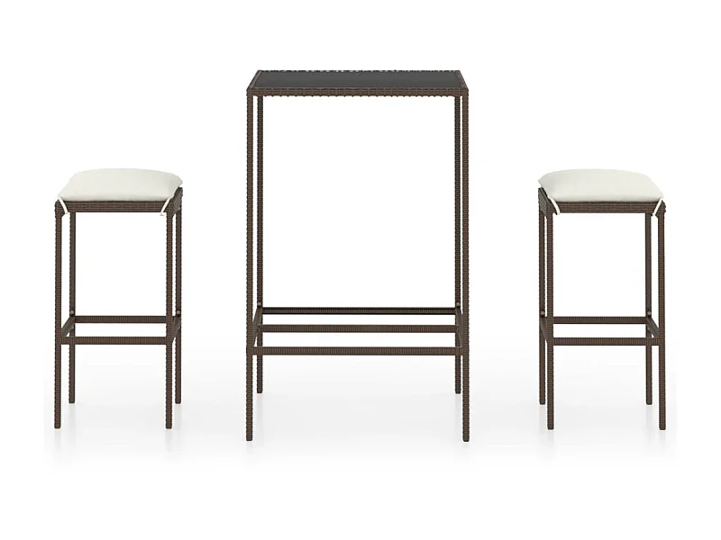 Meuble de bar de jardin 3 pcs et coussins Résine tressée Marron 3