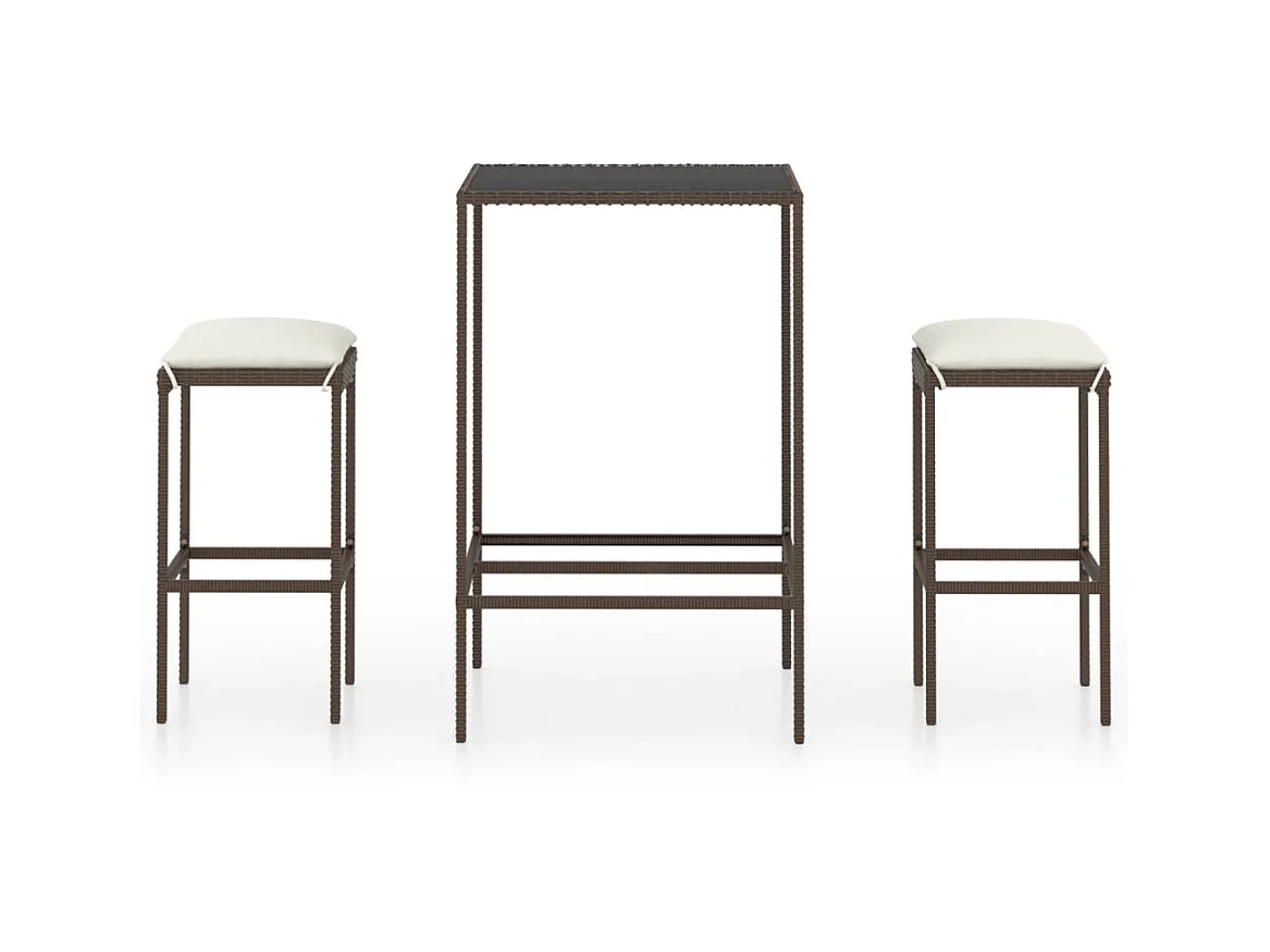 Meuble de bar de jardin 3 pcs et coussins Résine tressée Marron 3