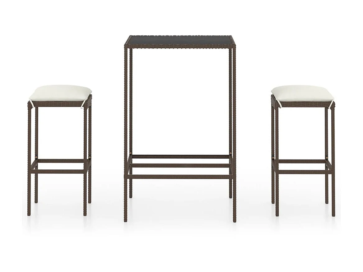 Meuble de bar de jardin 3 pcs et coussins Résine tressée Marron 3