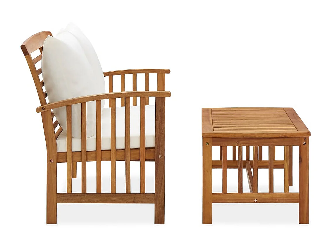 Salon de jardin 2 pcs avec coussins Bois d'acacia solide