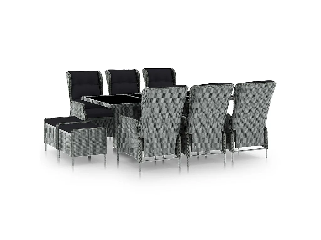 Mobilier à dîner 9 pcs avec coussins Résine tressée Gris clair 3