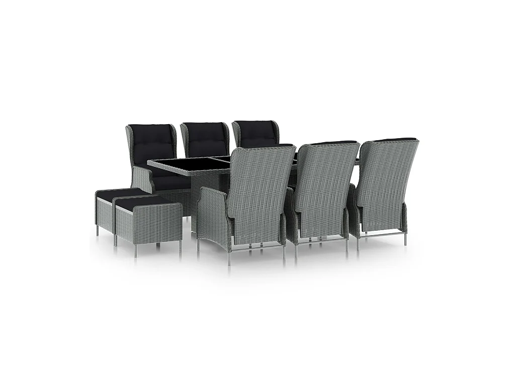 Mobilier à dîner 9 pcs avec coussins Résine tressée Gris clair 3