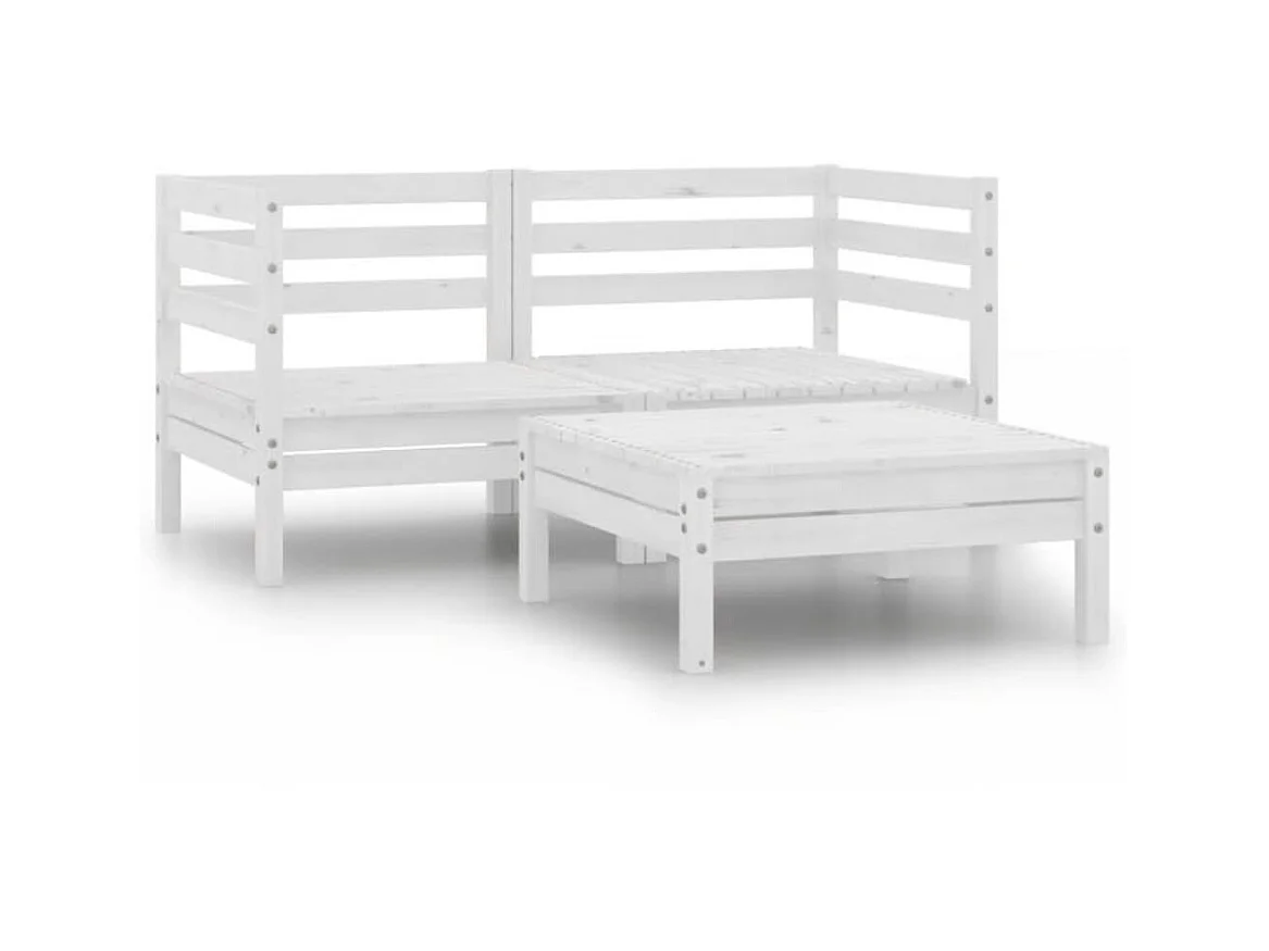 Salon de jardin 3 pcs Bois de pin massif Blanc 3