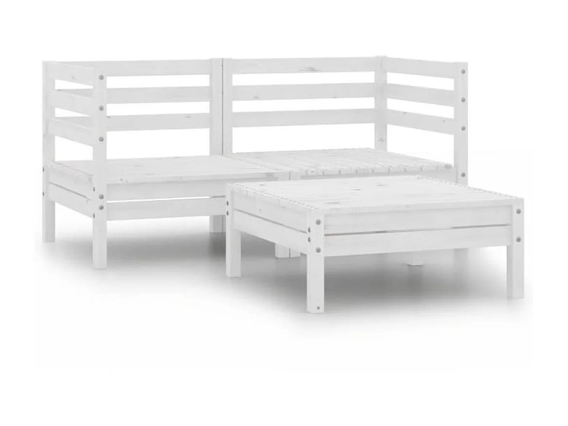 Salon de jardin 3 pcs Bois de pin massif Blanc 3