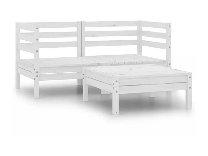 Salon de jardin 3 pcs Bois de pin massif Blanc 3