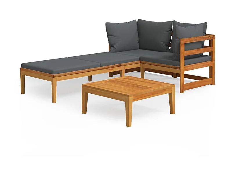 Salon de jardin 3 pcs avec coussins gris foncé Bois d'acacia