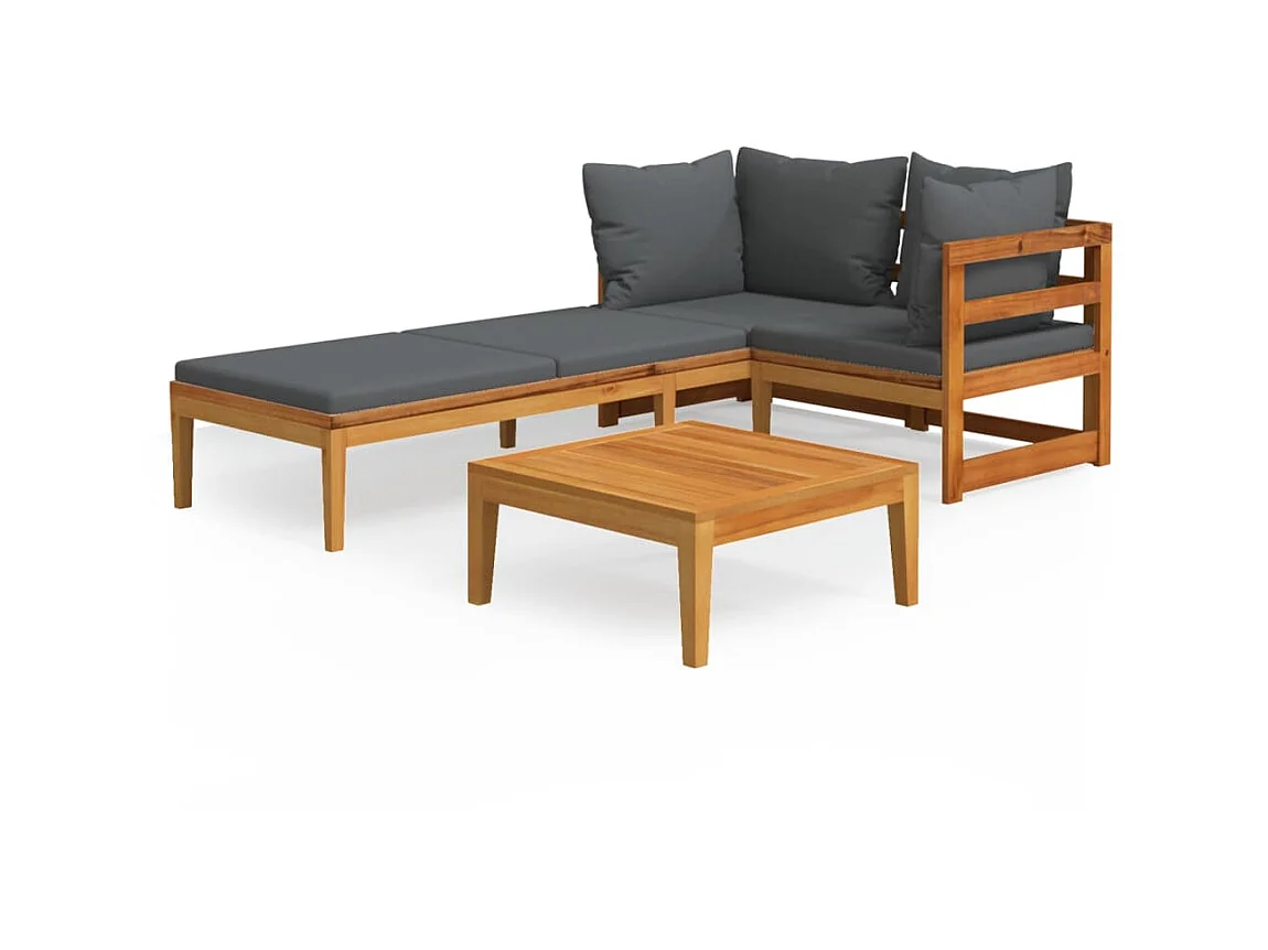 Salon de jardin 3 pcs avec coussins gris foncé Bois d'acacia