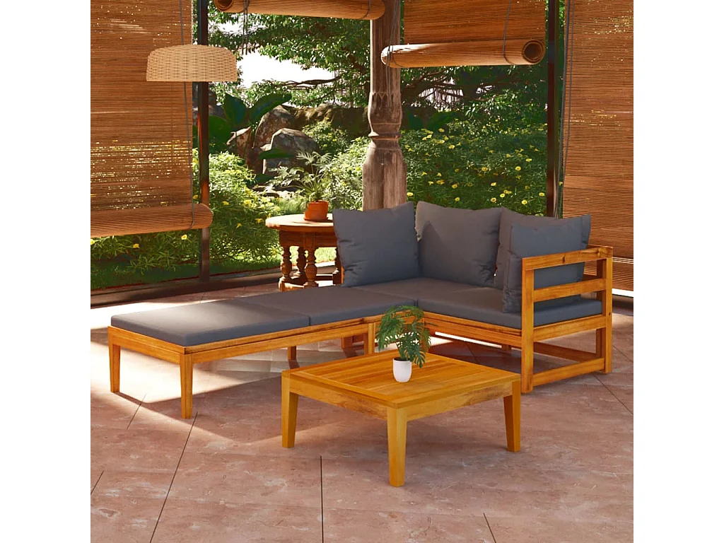 Salon de jardin 3 pcs avec coussins gris foncé Bois d'acacia