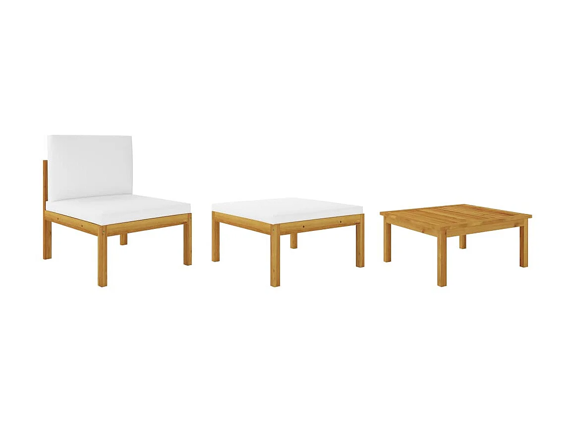 Salon de jardin 12 pcs avec coussins Crème Bois d'acacia solide 2