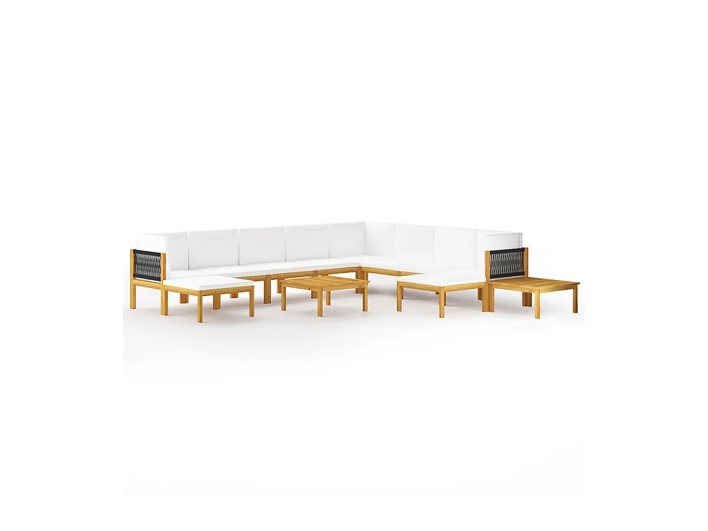 Salon de jardin 12 pcs avec coussins Crème Bois d'acacia solide 2