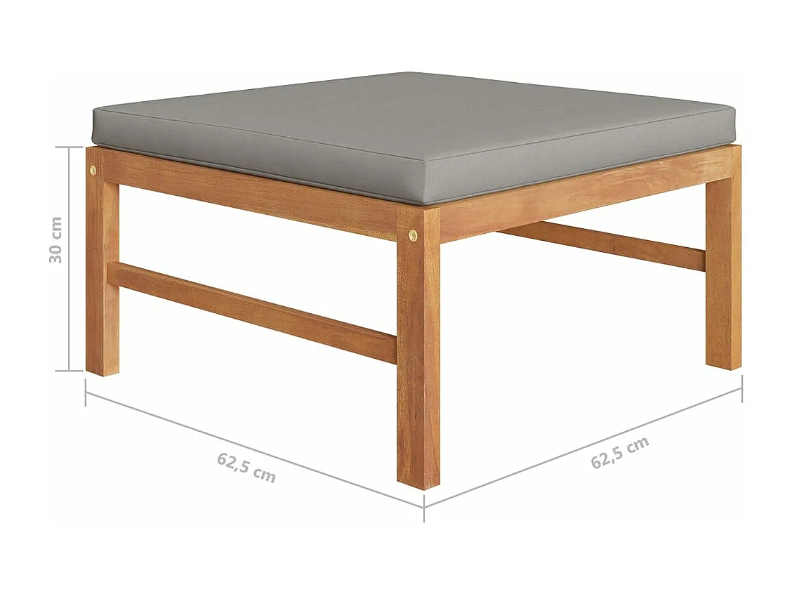 Salon de jardin 4 pcs avec coussins gris Bois de teck solide