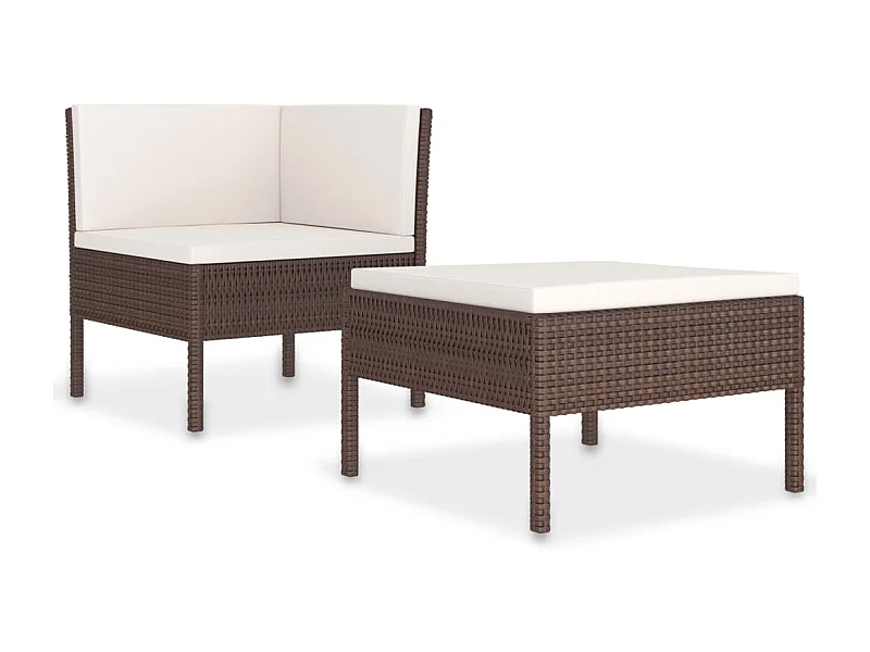 Salon de jardin 2 pcs avec coussins Résine tressée Marron 4