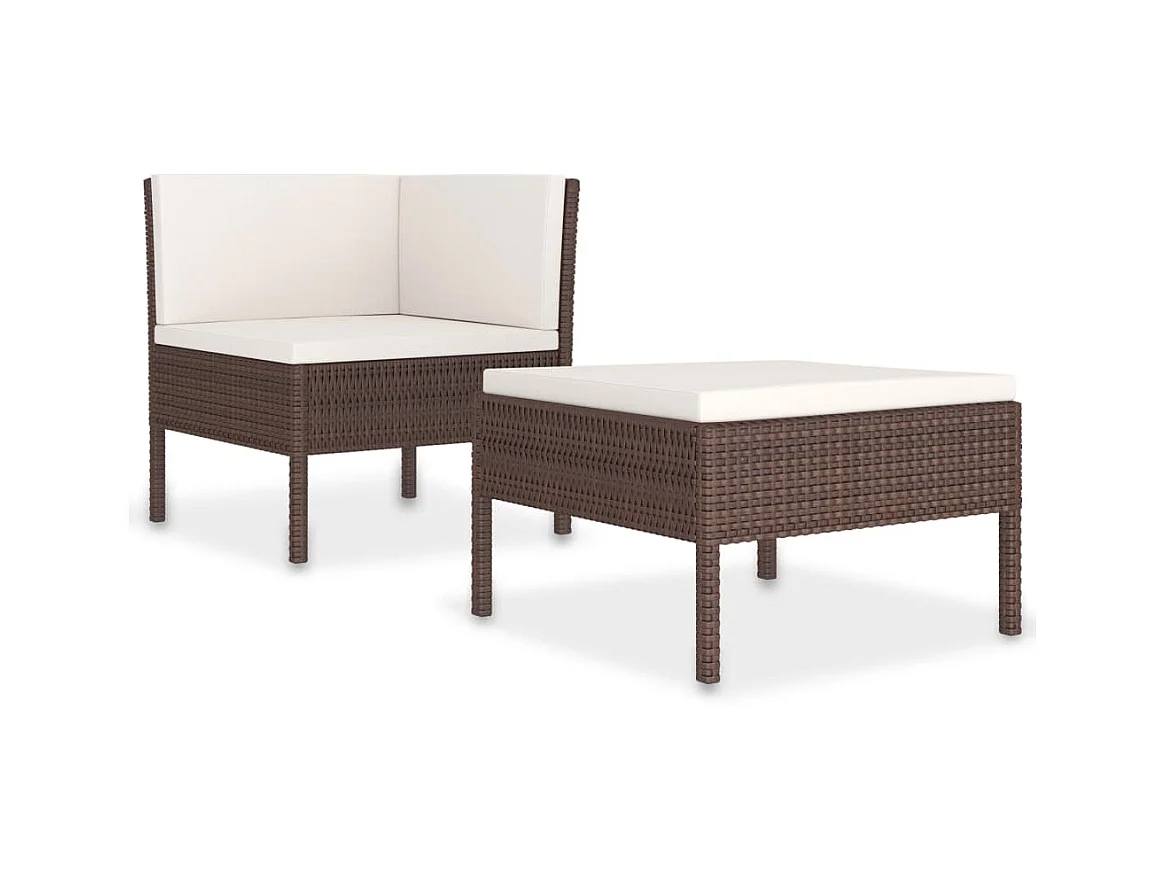 Salon de jardin 2 pcs avec coussins Résine tressée Marron 4