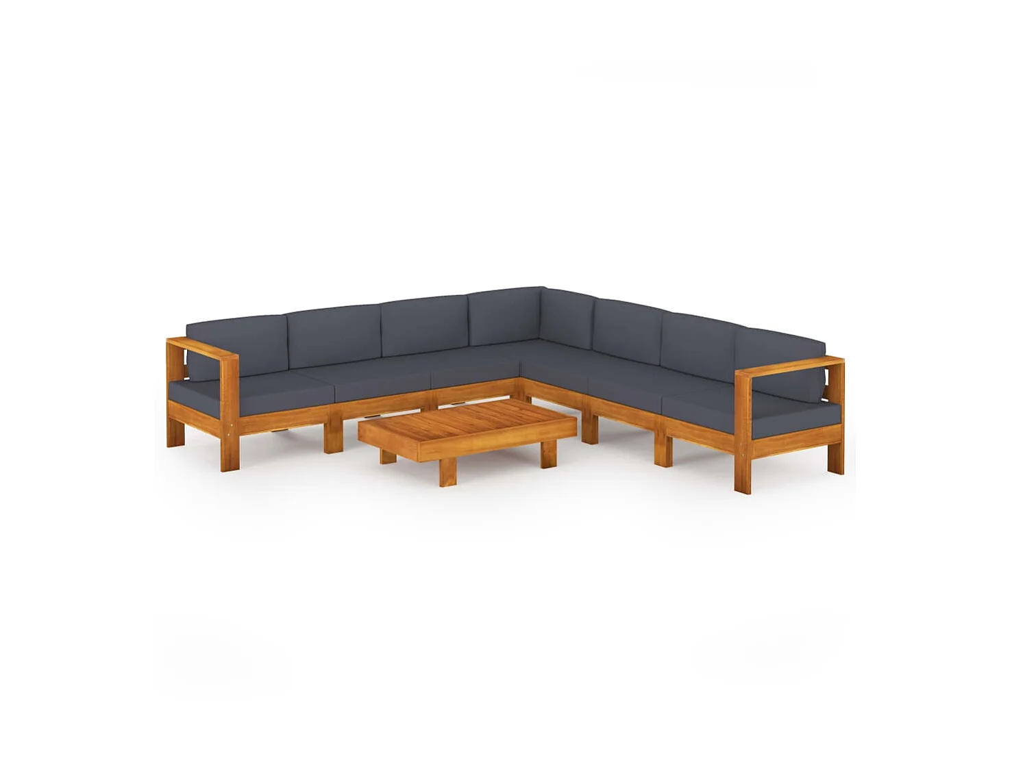 Salon de jardin 8 pcs avec coussins gris foncé Bois d'acacia 4