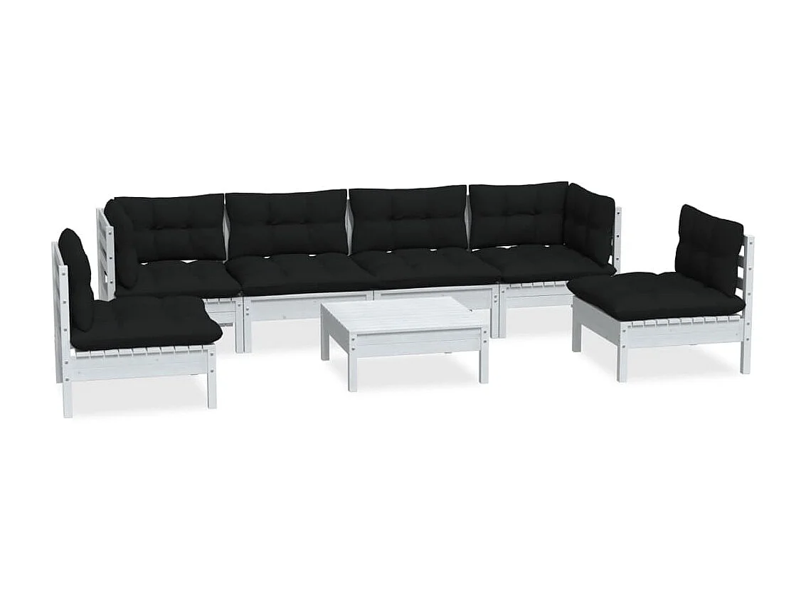 Salon de jardin 7 pcs avec coussins Bois de pin massif 2