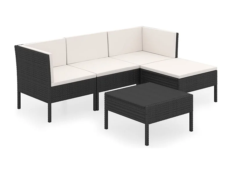 Salon de jardin 5 pcs avec coussins Résine tressée Noir 64