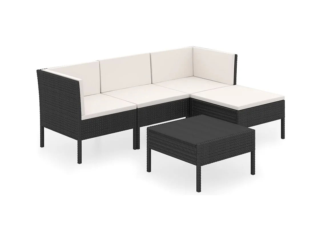Salon de jardin 5 pcs avec coussins Résine tressée Noir 64
