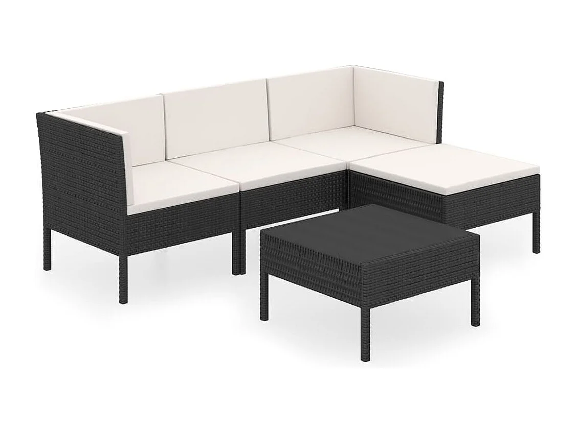 Salon de jardin 5 pcs avec coussins Résine tressée Noir 64