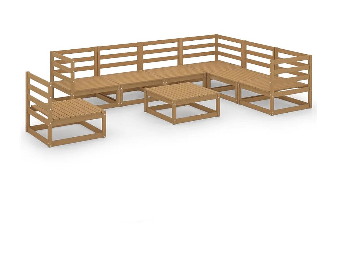 Salon de jardin 8 pcs Marron miel Bois de pin massif 13