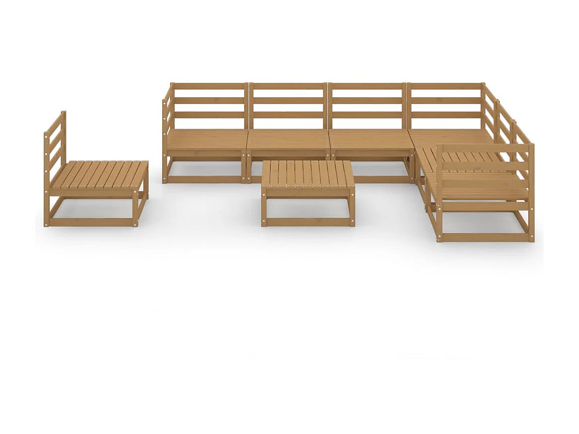 Salon de jardin 8 pcs Marron miel Bois de pin massif 13