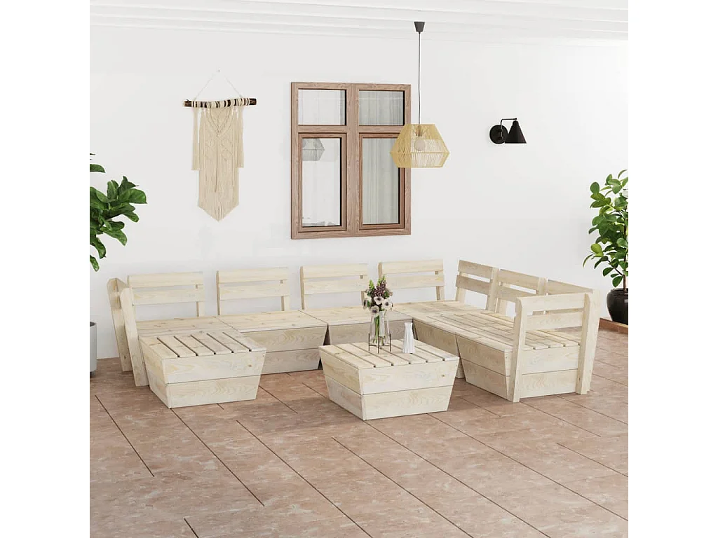 Salon de jardin palette 8 pcs Bois d'épicéa imprégné 2