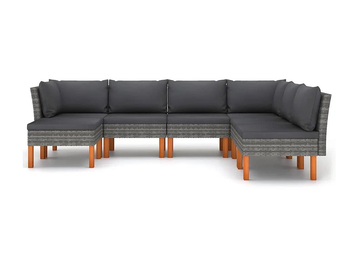 Salon de jardin 7 pcs avec coussins Résine tressée Gris 29